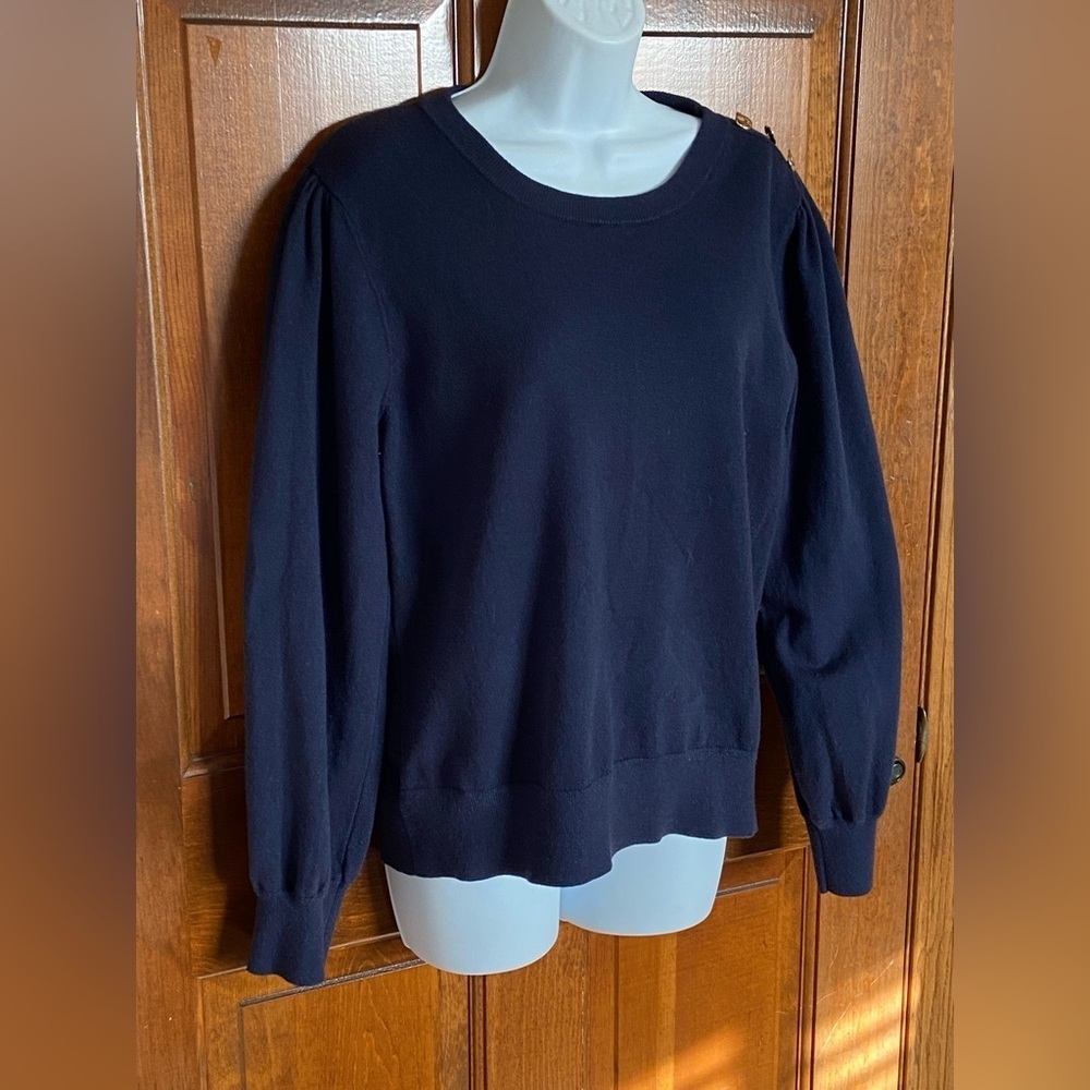 Velvet Heart LA Navy Blue Sweater with Gold plated buttons balloon sleeves XL